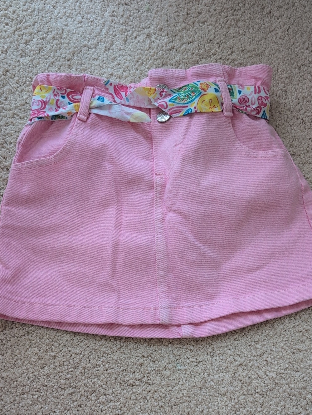 Girls Pink Cotton Skirt with Printed Belt Size 4-5